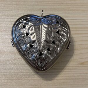 Vintage Style Heart Metal Pomander Scent Holder Ornate Pierced Locket